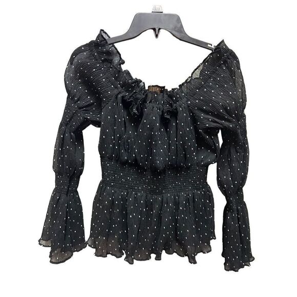 Endless Rose Off The Shoulder Tiered Ruffle Polka Dot Bell Sleeve Top, Medium - Picture 1 of 7